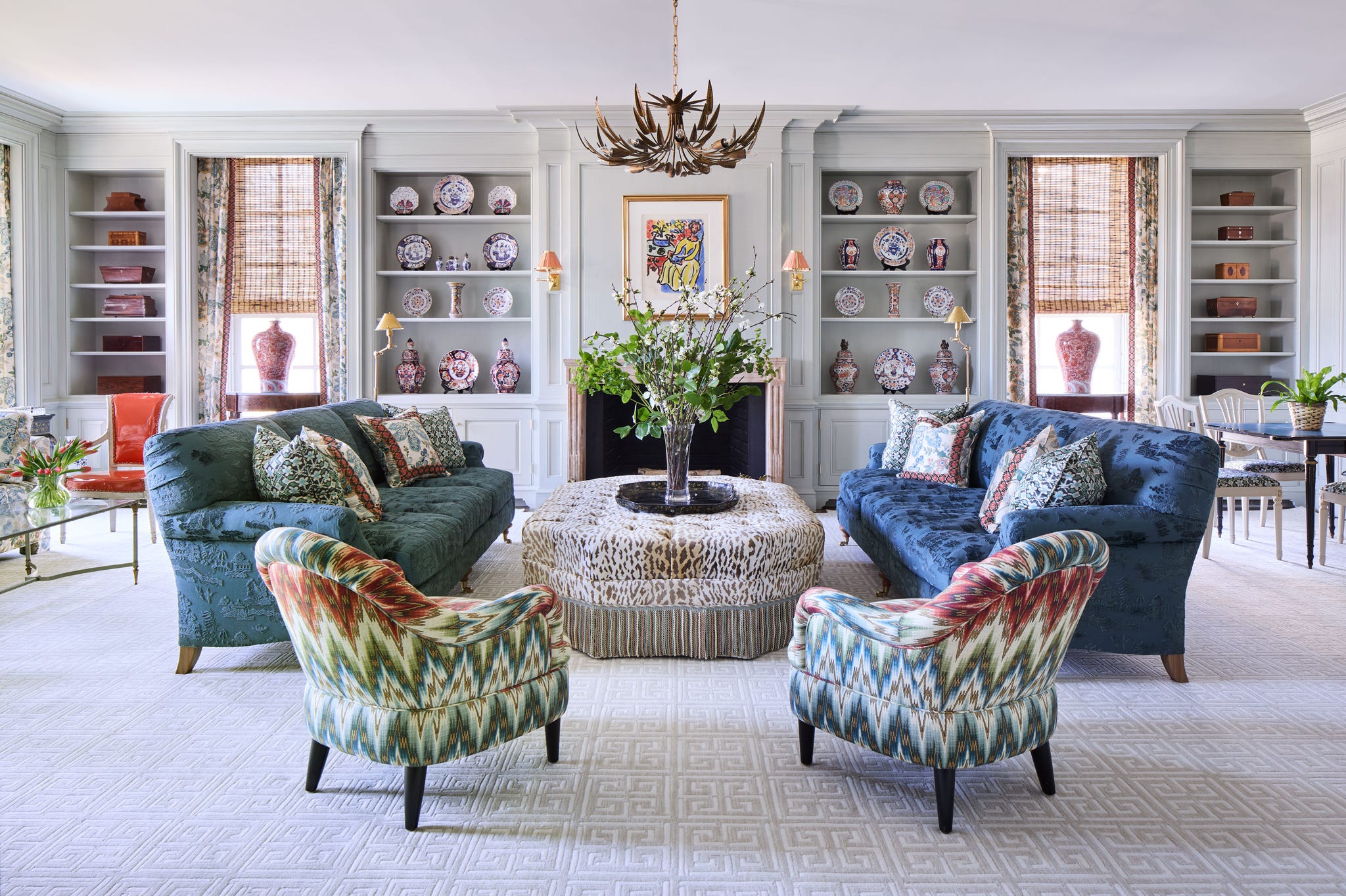 bromley samora st louis home tour living room blue living room with colorful fabrics