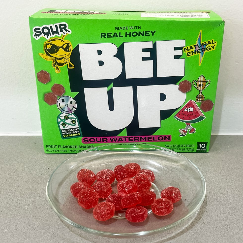 packaging and fruitshaped candy of sour watermelon flavored snack