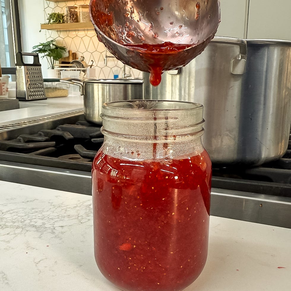 jam going into a jar