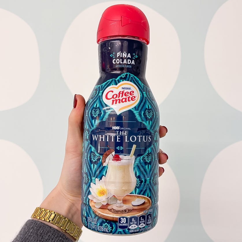 coffee creamer bottle featuring a tropical drink design