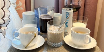 sleepytime drinks on a bedside table