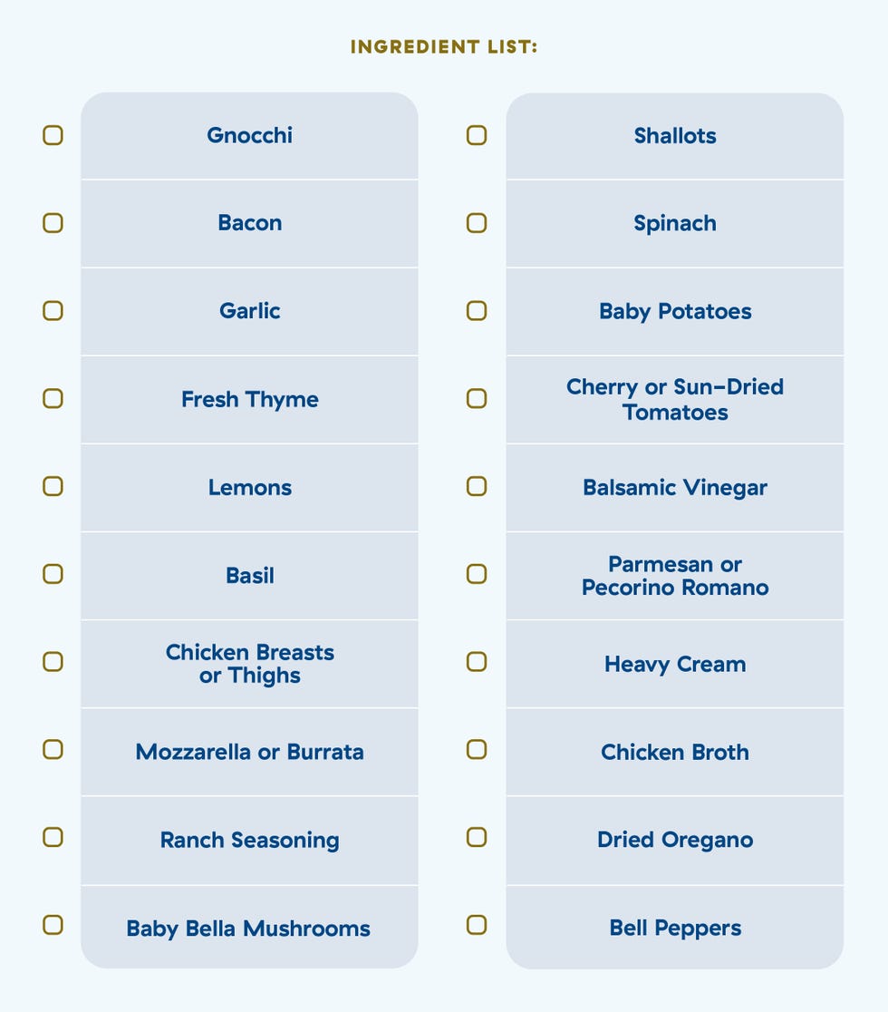 ingredient list for a recipe with checkboxes