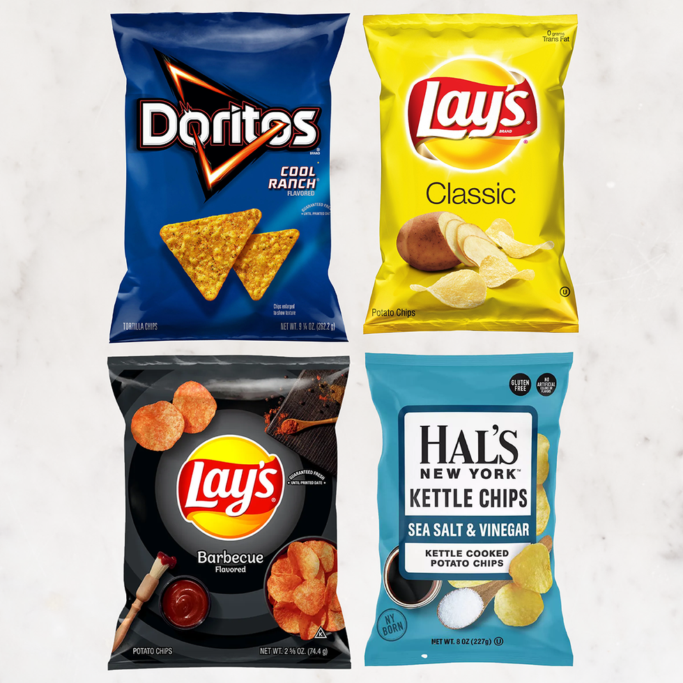 bags of chips on a marble background