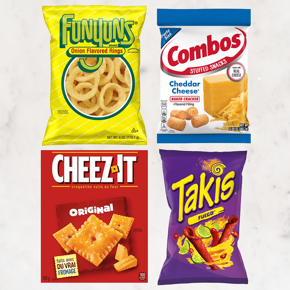 savory snacks on a marble background