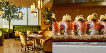 next door at wegman's restaurant interior side by side plate of sushi