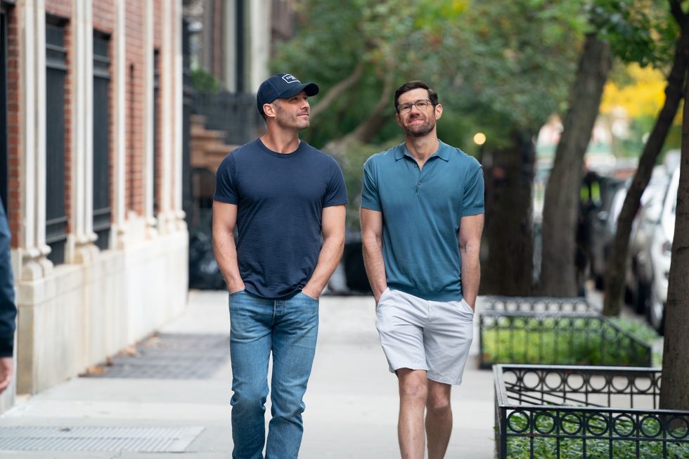 from left aaron luke macfarlane and bobby billy eichner in bros, co written, produced and directed by nicholas stoller
