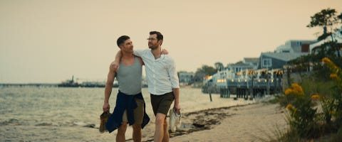 from left aaron luke macfarlane and bobby billy eichner in bros, co written, produced and directed by nicholas stoller