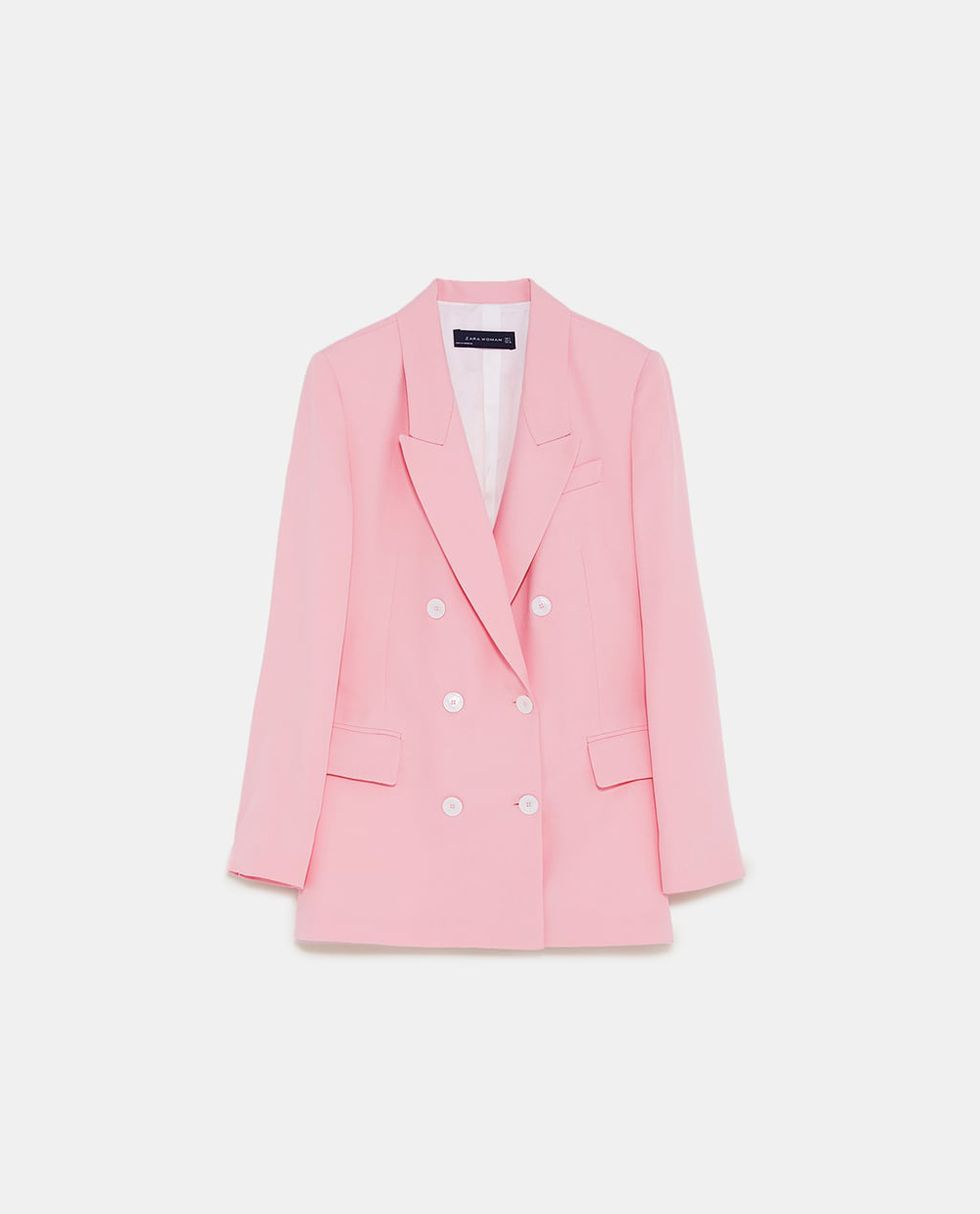 Clothing, Outerwear, Blazer, Pink, Jacket, Sleeve, Button, Top, Suit, Formal wear, 