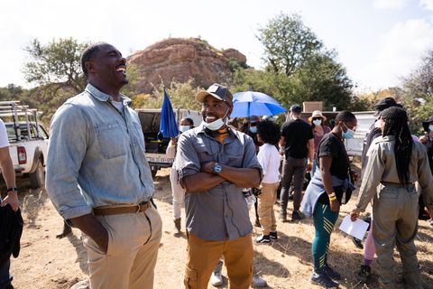 from left idris elba and producer will packer on the set of beast