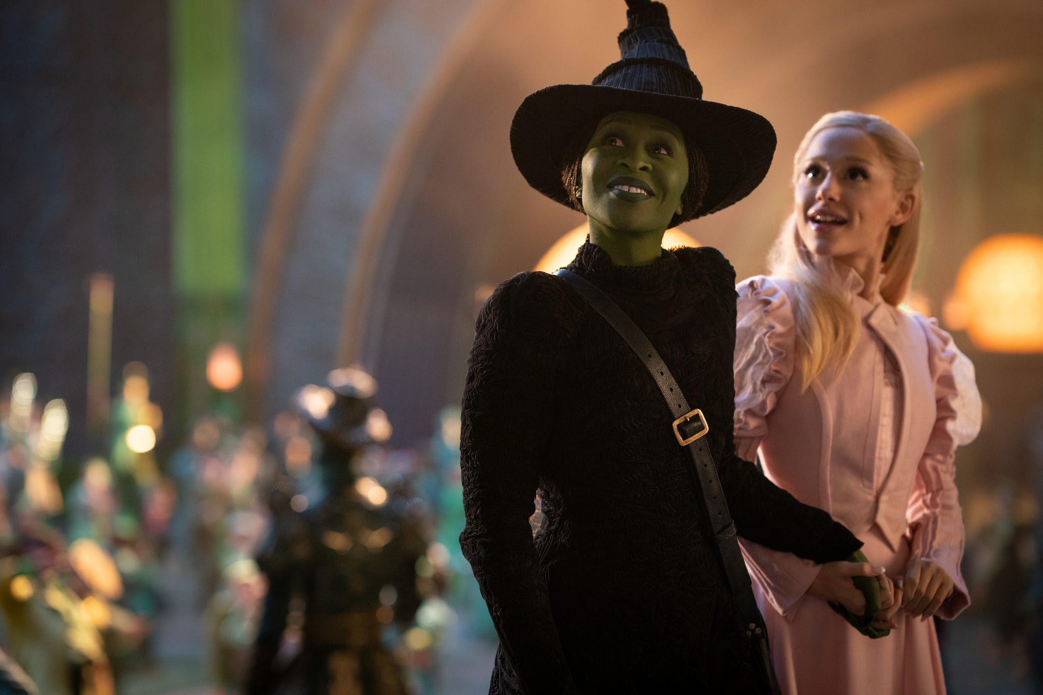 l to r cynthia erivo is elphaba and ariana grande is glinda in wicked, directed by jon m chu