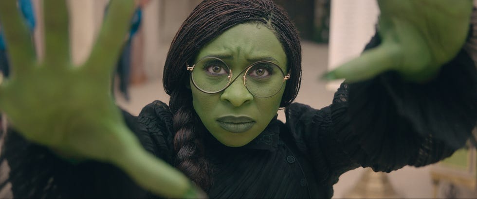 cynthia erivo is elphaba in wicked, directed by jon m chu