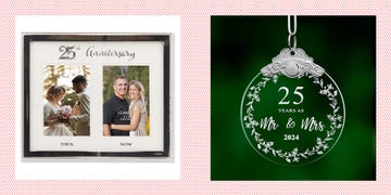 personalized then and now frame and 25th anniversary christmas ornament