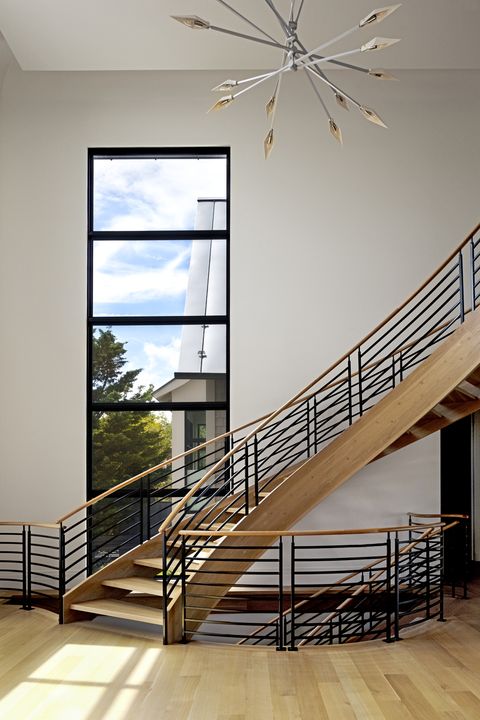 Stairs, Handrail, Room, Floor, Architecture, Interior design, Ceiling, Building, House, Daylighting, 