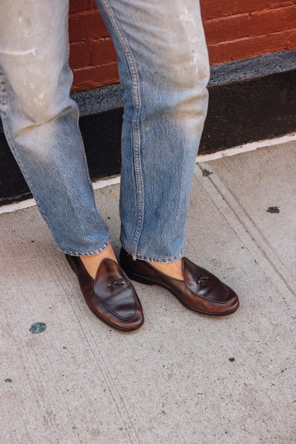 jake mueser of menswear brand j.mueser went sockless with belgian loafers in our five fits with series