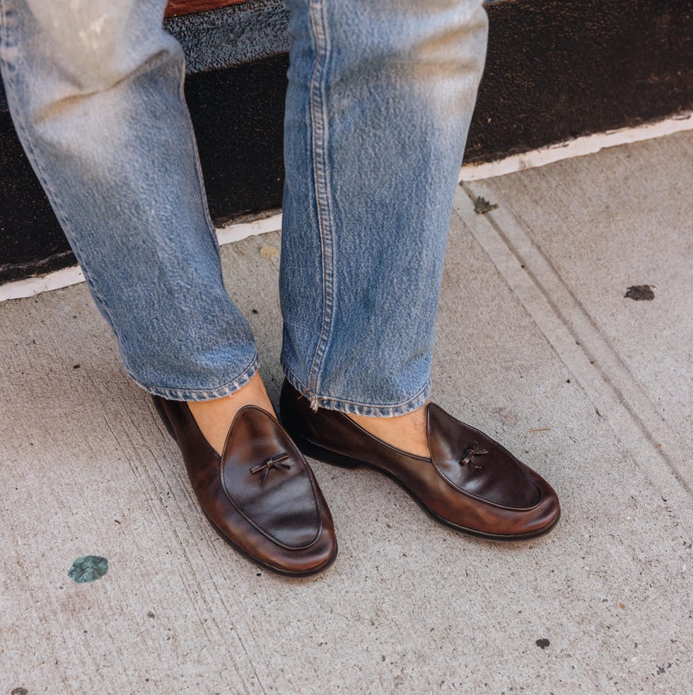 jake mueser of menswear brand j.mueser went sockless with belgian loafers in our five fits with series