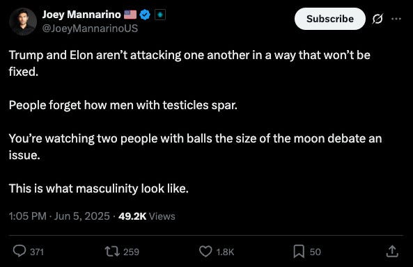 a tweet discussing masculinity in the context of political figures