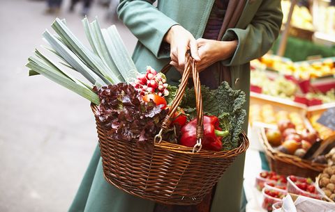 Woman shopping with a basket of vegetables