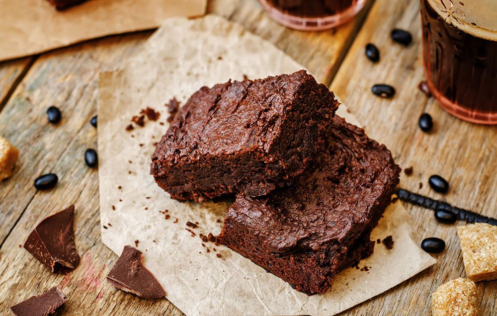 A pile of chocolate brownies made with black beans instead of flour