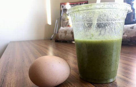 green smoothie and hard-boiled egg