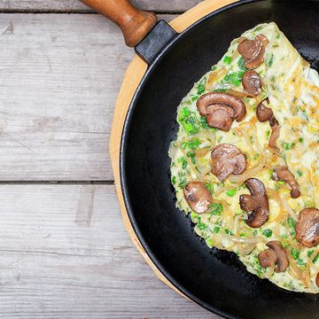 omelet in cast iron pan