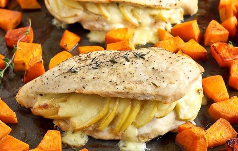 Apple Gouda Stuffed Chicken Breasts With Smoky Roasted Sweet Potatoes; chicken breast recipes