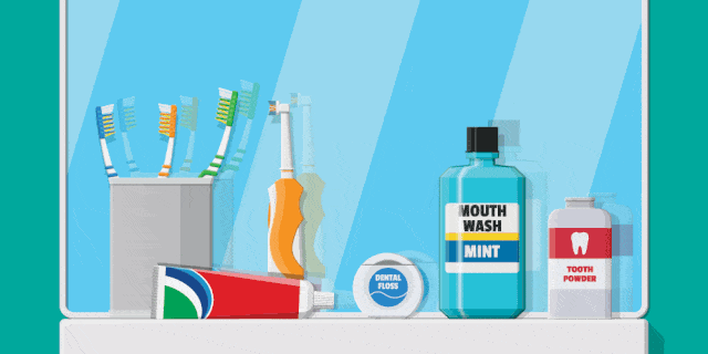 mouthwash and toothbrushes