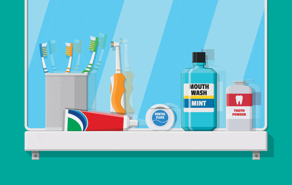 mouthwash and toothbrushes