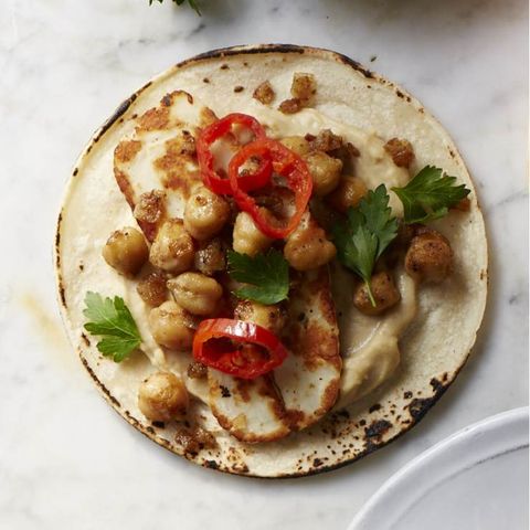 Grilled Halloumi Tacos with Chickpeas and Pickled Peppers