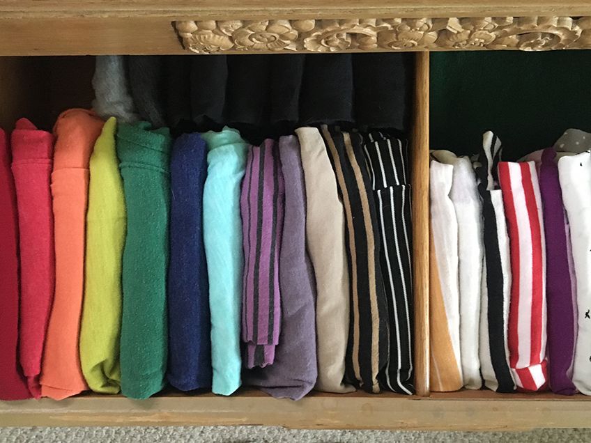 Before and After of my sock drawer. The Konmari Method has changed