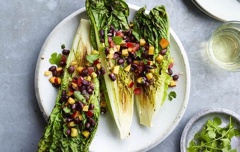 romaine with peach and tomato salsa