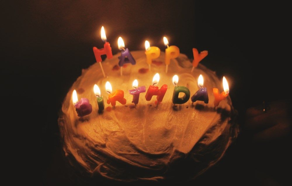 Cake with lit happy birthday candles
