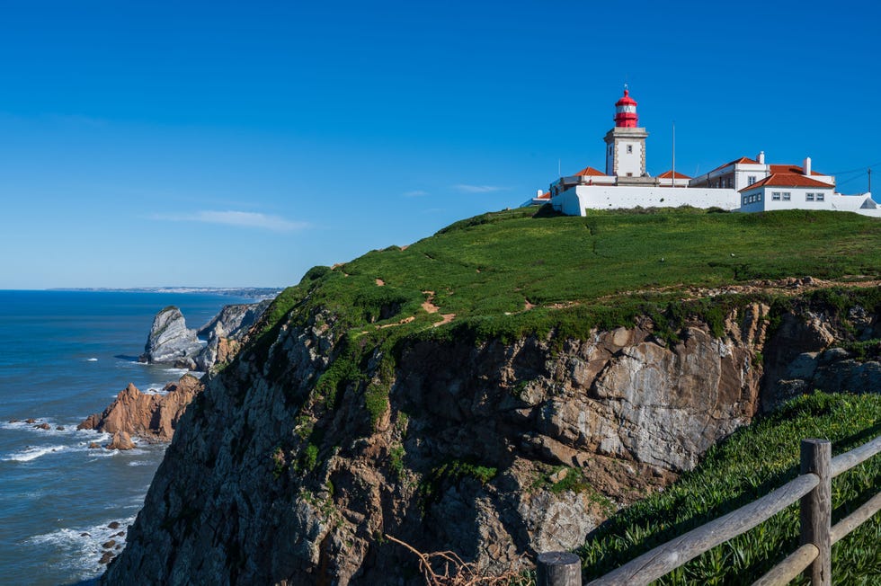 The Cabo da Roca Lighthouse above the Atlantic Ocean on Portugal's and continental Europe's most westerly extent