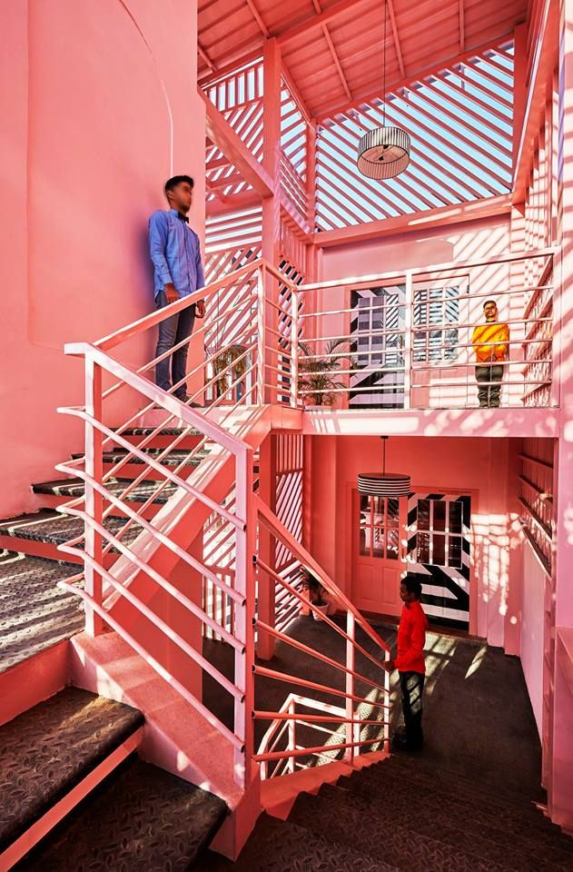 Stairs, Red, Pink, Handrail, Architecture, House, Building, Home, 