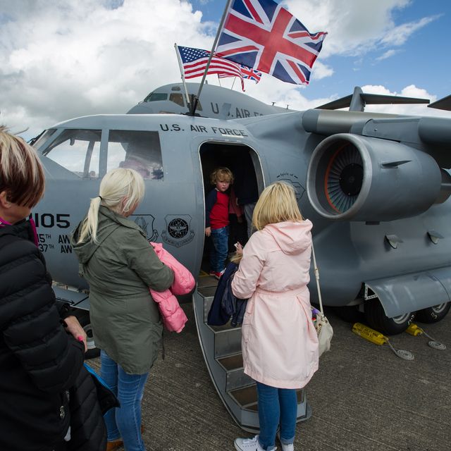 attendees of the yeovilton, england crowd around the 315th airift wing's mini c 17 and a charleston c 17 globemaster iii july 2 this was the mini c 17's first trip across the pond and was a huge hit at yeovilton air day 2016 this is the 315th aws second time visiting royal naval air station yeovilton, england, and the mighty presence of the mini c 17 helped seal the deal for another “best static display” award the miniature c 17 has been used all across the united states to promote the air force reserve and bolster recruiting efforts at air shows, parades and other community events us air force photo by master sgt shane ellis