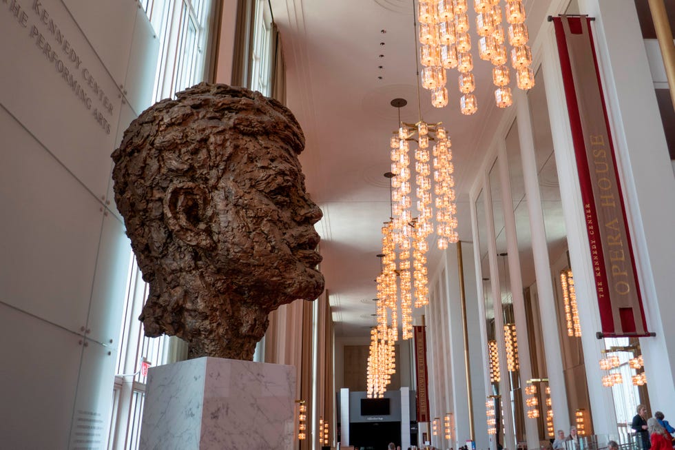 Bronze head of President John Kennedy in the Kennedy Center, Washington, DC