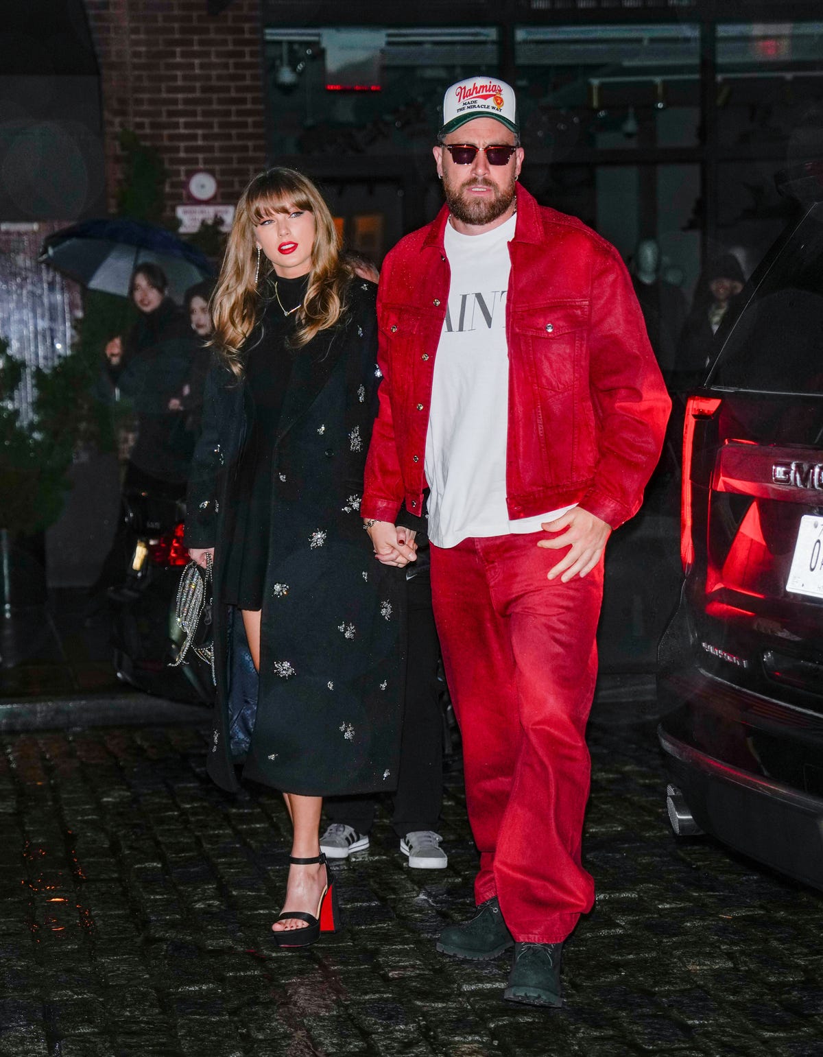 Taylor Swift Wears Bejeweled Coat for NYC Date Night with Travis Kelce