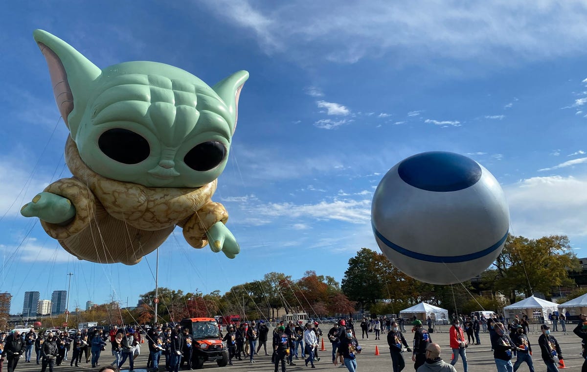 Grogu(aka Baby Yoda) balloon at the 95th Annual Macy's Thanksgiving Day  Parade on November 25, 2021 in New York Stock Photo - Alamy