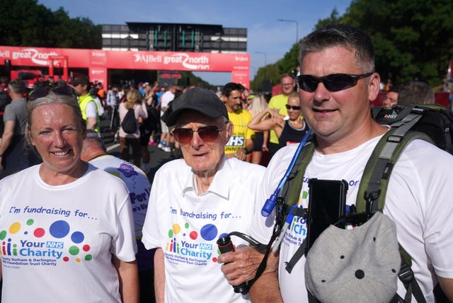 102 year old bill cooksey poses for a photo prior to the aj bell great north run 2023 through newcastle upon tyne