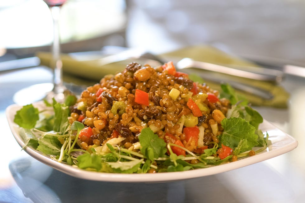close up of a colorful healthy salad with fresh ingredients
