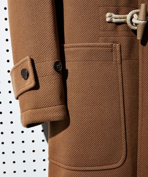 Clothing, Beige, Khaki, Brown, Tan, Outerwear, Coat, Trench coat, Button, Jacket, 