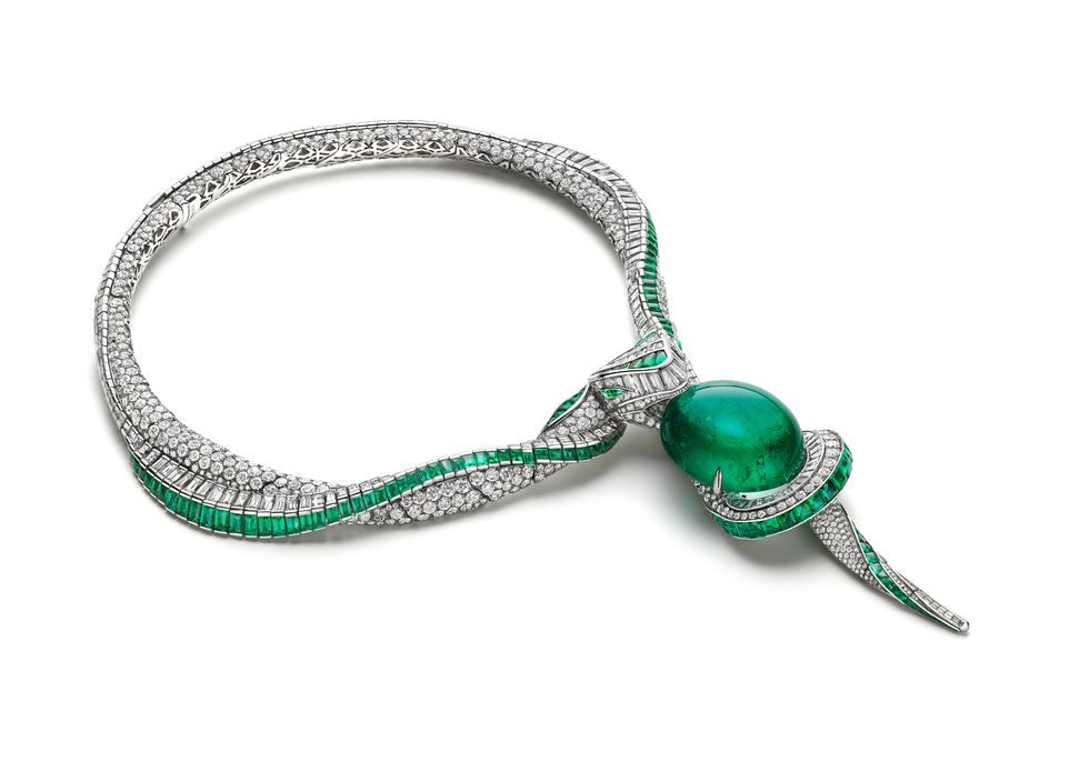 magnifica系列hypnotic emerald頂級祖母綠與鑽石項鍊，bvlgari。