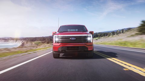 2022 ford f 150 lightning lariat pre production model with available features shown available starting spring 2022
