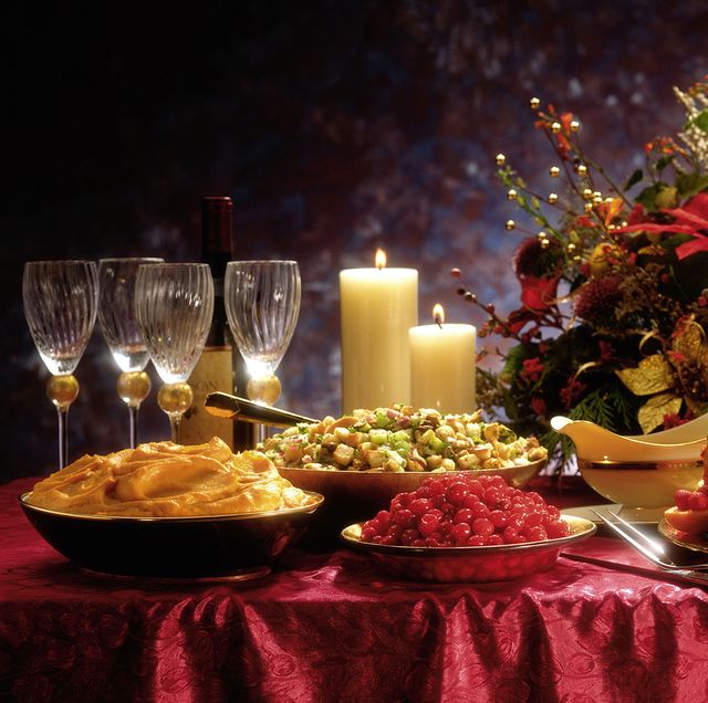 a table with food and candles