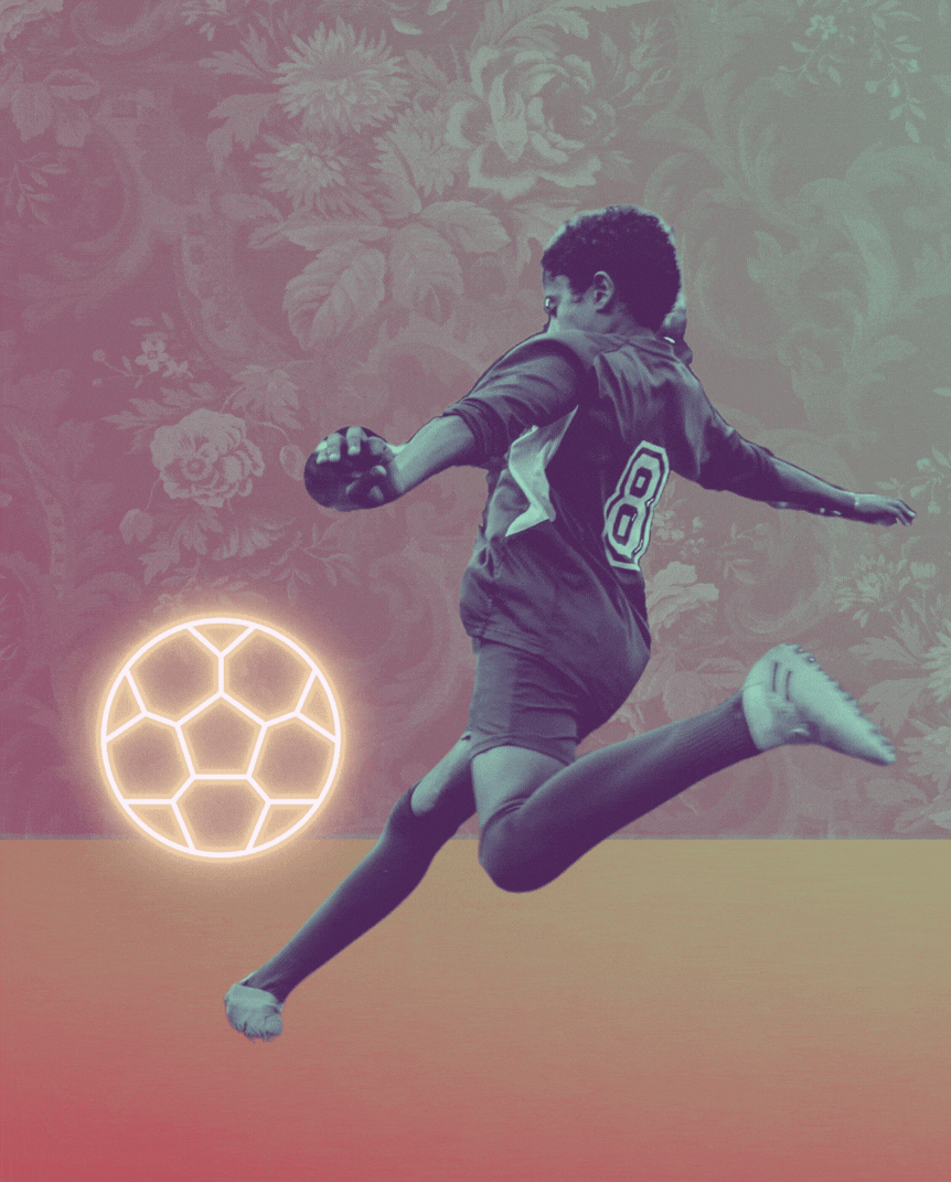a person in a purple uniform kicking a ball