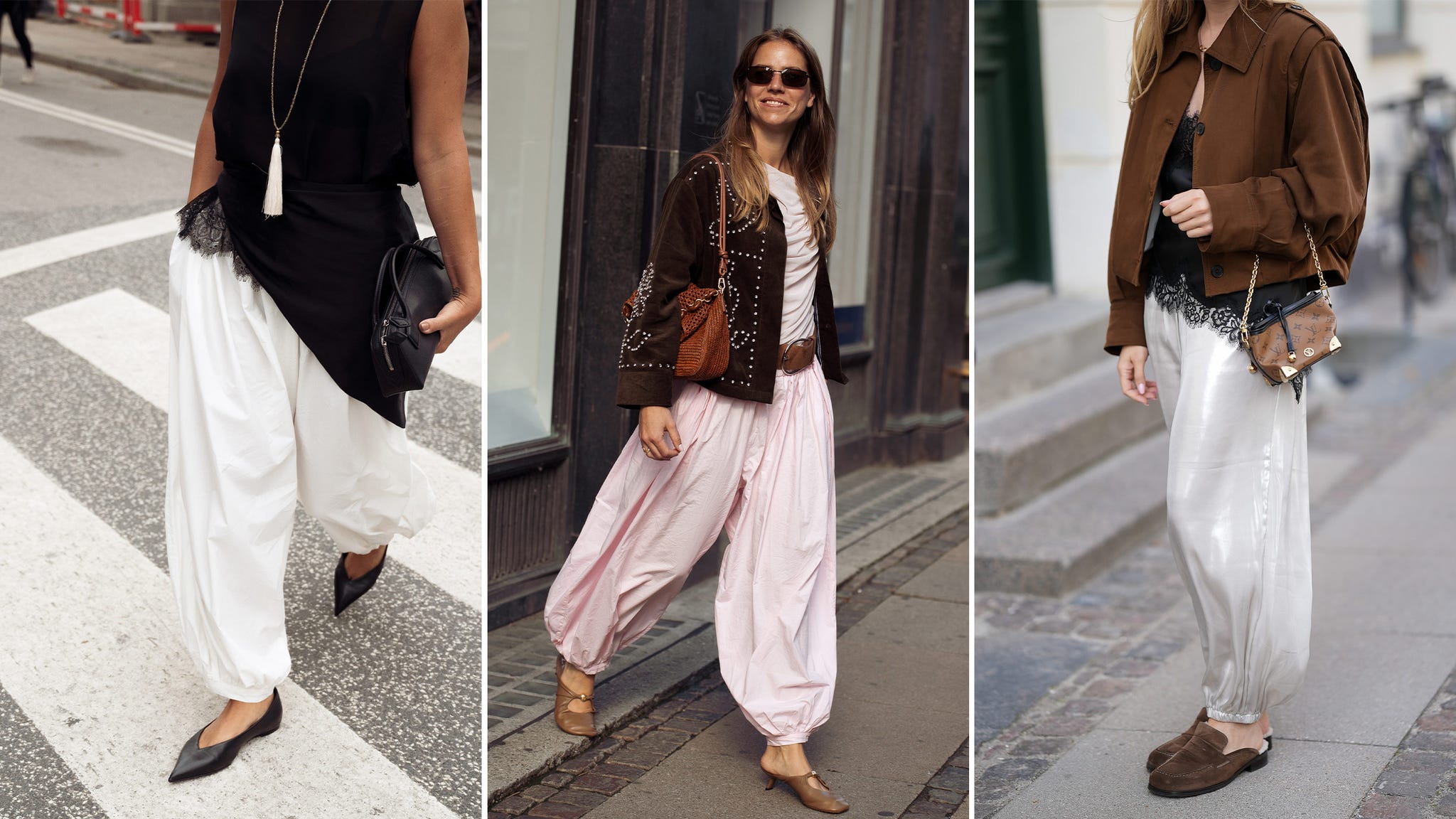 fashionable attire showcasing trendy pants and tops
