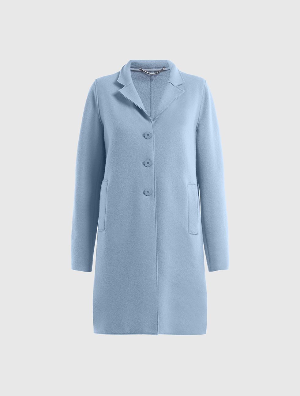 Clothing, Outerwear, Blue, Coat, Collar, Sleeve, Trench coat, Button, Overcoat, Jacket, 