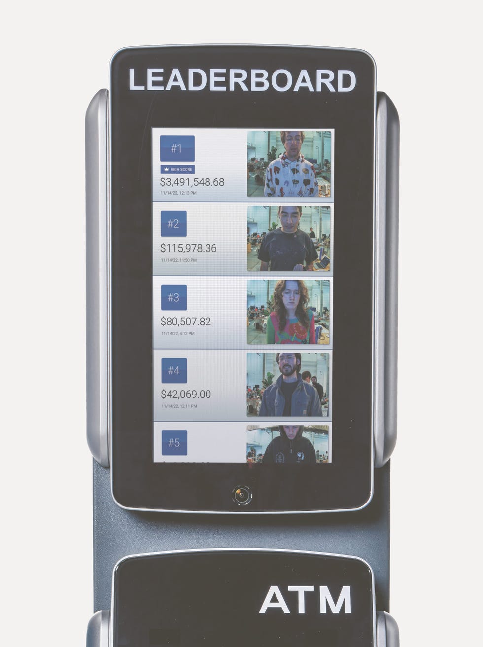 leaderboard displaying high scores with associated monetary values