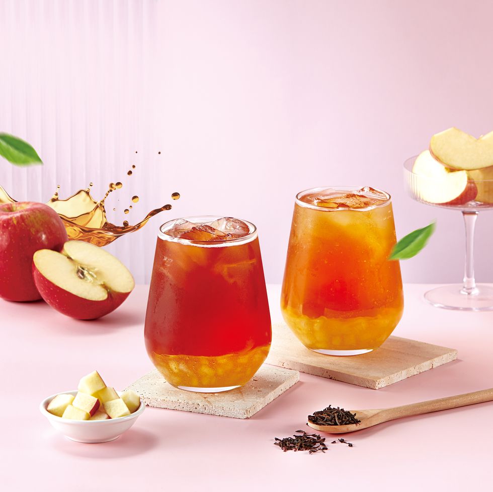 a group of fruits and drinks