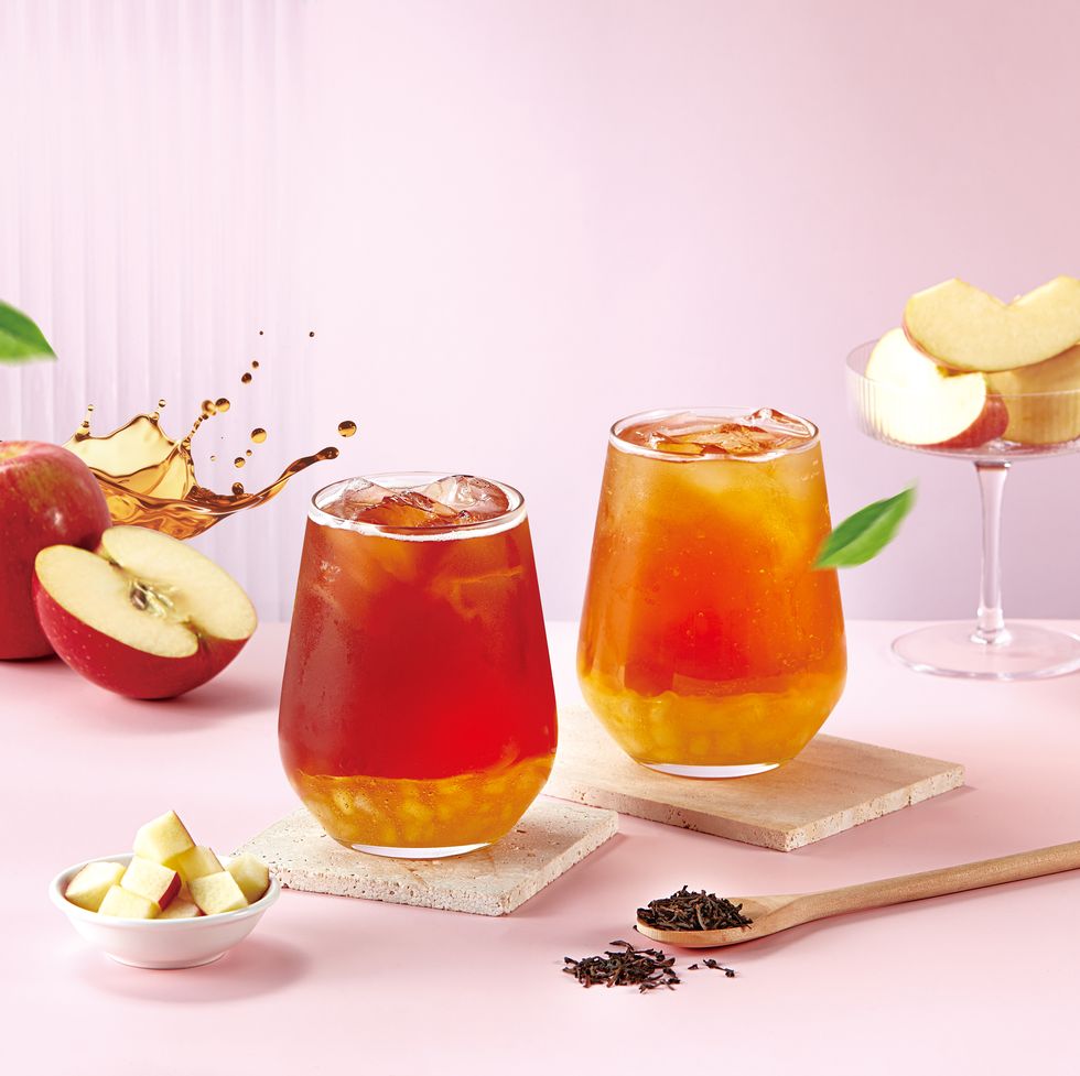 a group of fruits and drinks