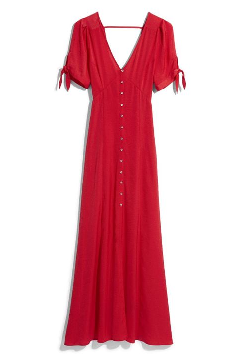 Sleeve, Textile, Red, Collar, One-piece garment, Dress, Pattern, Carmine, Fashion, Maroon, 